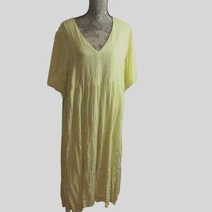 J. JILL Yellow V-Neck Maxi Dress 2X Short Sleeve Lined Travel Lounge Cottagecore